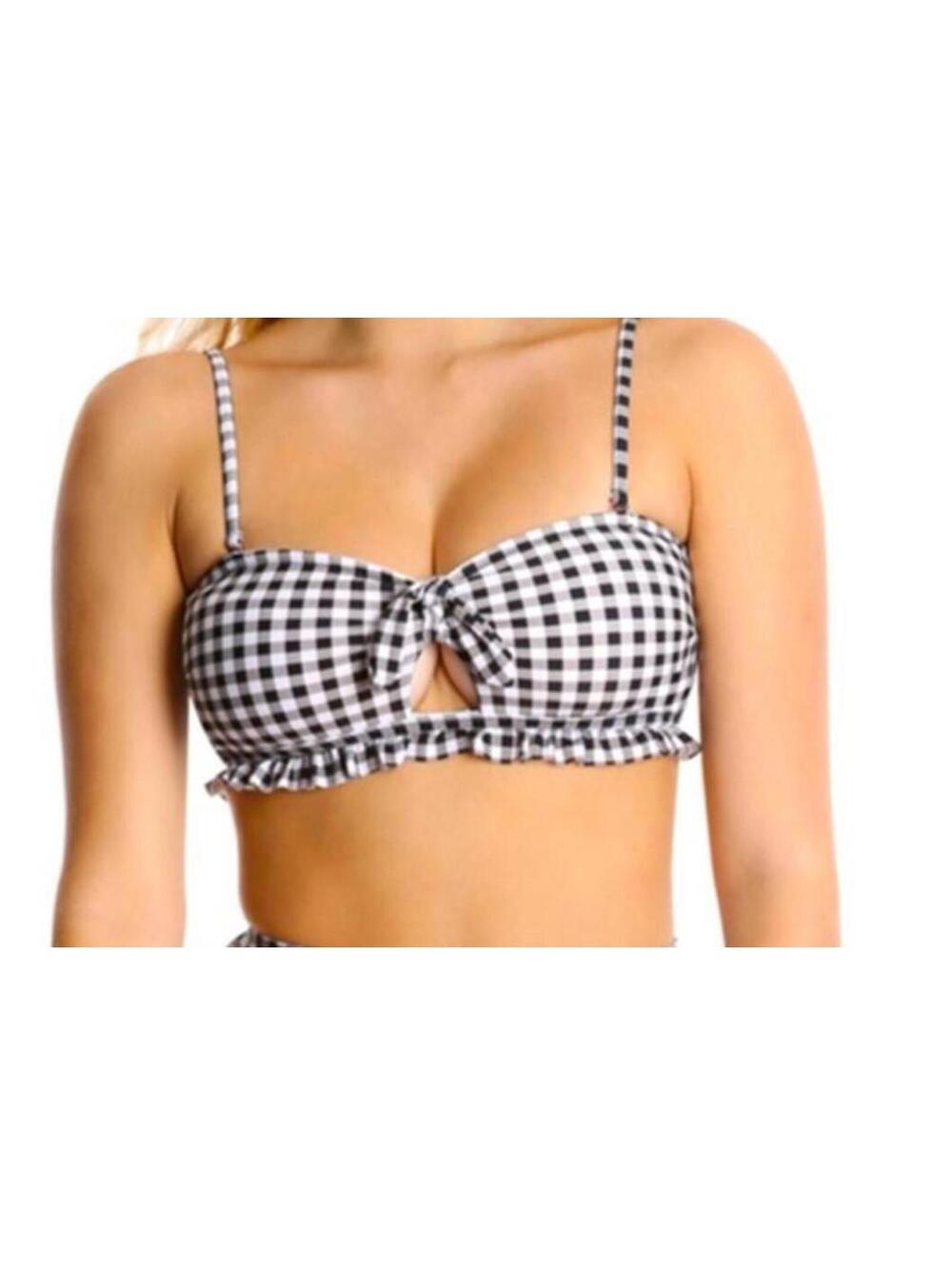 3338 Wallflower Plaid keyhole bow bikini top black white size M nwot